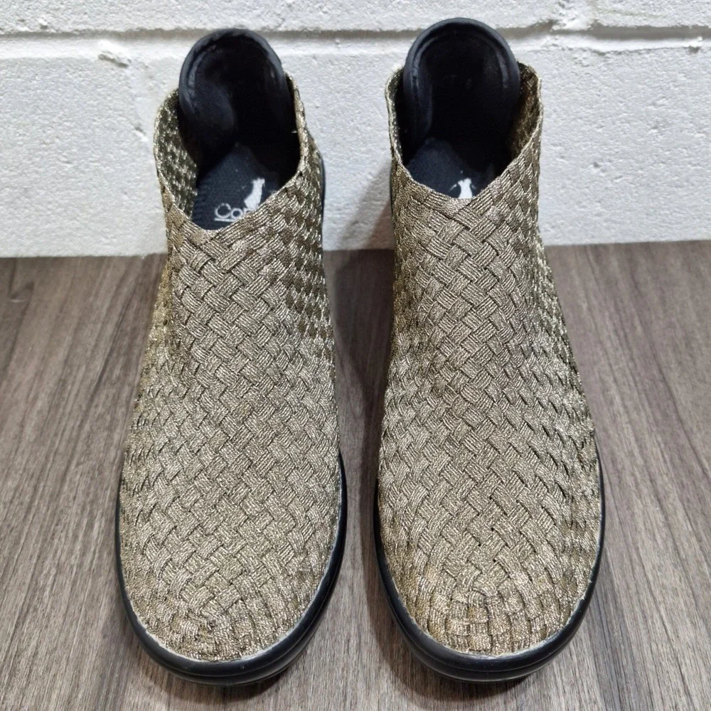 Corkys Womens 8 Hot Gold Metallic Woven Elastic Block Heel Ankle Boots Breatable